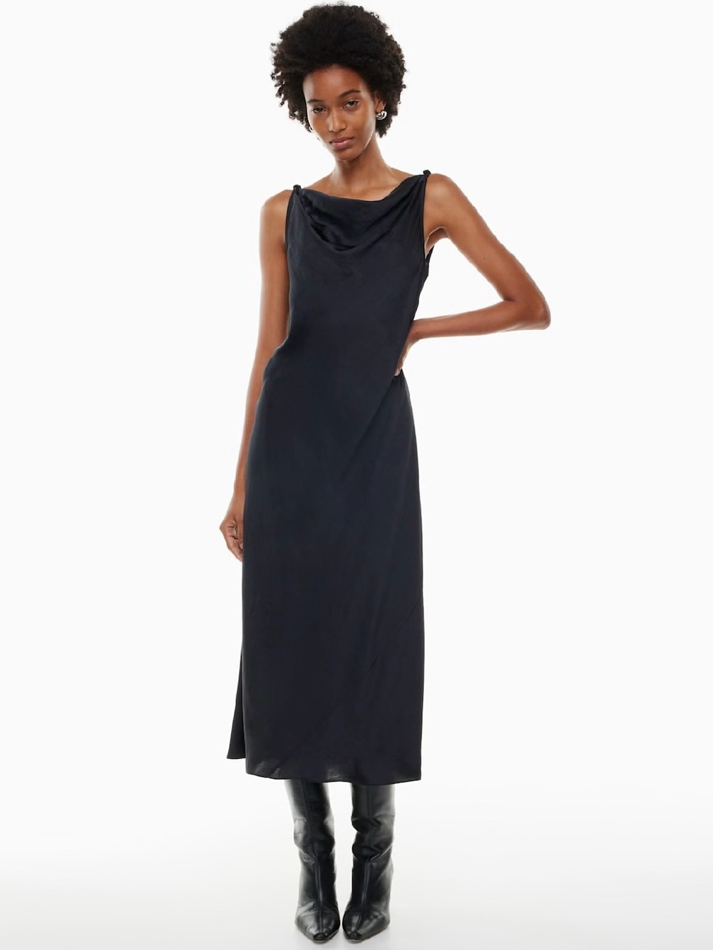 NWT Aritzia Wilfred Goddess Black Satin Cowl Neck Maxi Slip Dress Size XL